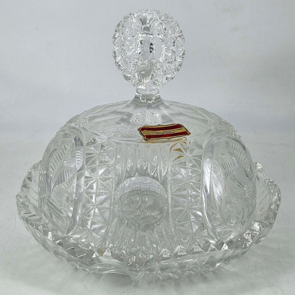 Vintage Echt Bleikristall HandCut Crystal birds Domed Butter Cheese Dish